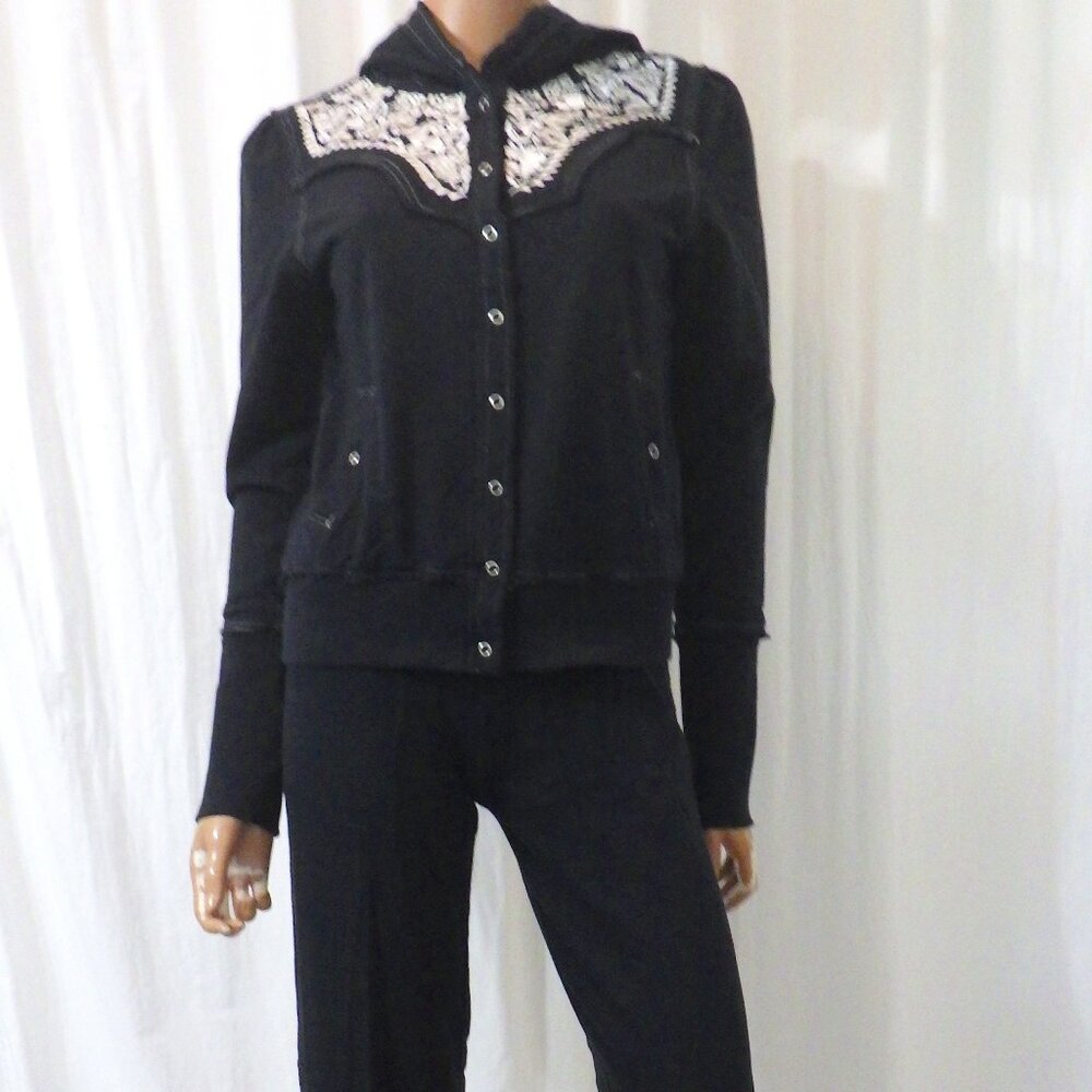 NWT HALE BOB sz SM MED LG XL 100% COTTON BLK WHT EMBROIDERED SWEATS TRACKSUIT